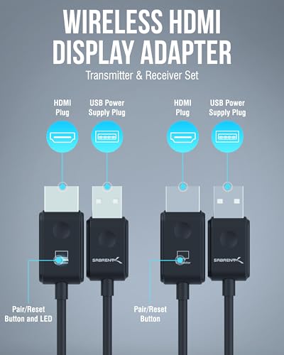 SABRENT Wireless HDMI Transmitter & Receiver, 1080p, 100ft (DA-H1R1) | 1080p@60Hz; plug and play; no Wi-Fi needed; stream PC/laptop to TV or projector; 30m - style: Wireless HDMI adapter