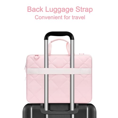 MOSISO 360 Protective Laptop Shoulder Bag, Double Layer Fluffy Padded Laptop Bag with Anti-theft Zipper - color: Pink, size: 16 inch