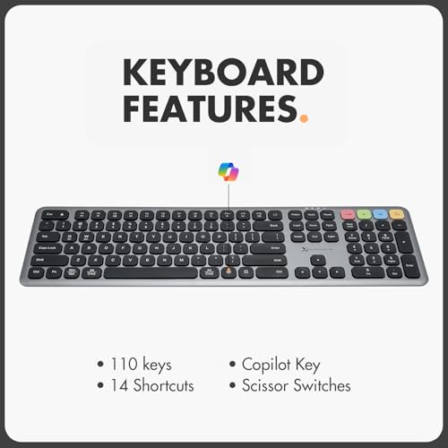 X9 Bluetooth Keyboard and Mouse Combo (Bluetooth, 2.4Ghz, USB C Wired) - Slim Wireless Rechargeable Keyboard and Mouse, Multi-Device Keyboard and Mouse for PC, Mac, Laptop, iPad, iOS, Android