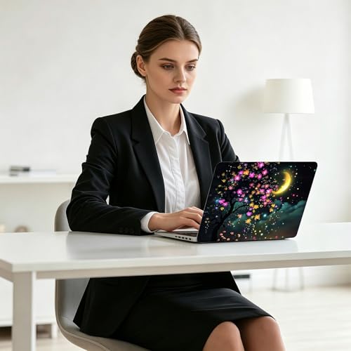 Universal Laptop Skin Decal, 3-Piece Vinyl Protector for 12 13 14 15.6" Notebook, Waterproof Anti-Scratch, Easy Trim & Bubble-Free Finish, Fairy Tree with Flowers Glowing - color: Fairy Tree with Flowers Glowing