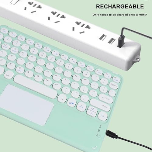 Wireless Keyboard with Touchpad, Ultra-Thin Rechargeable Bluetooth Keyboard Mini with Trackpad, Round Keys for iPad pro/iPad/iOS/Mac OS/Windows/Android (Green) - color: Green