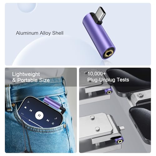 USB C to 3.5mm Audio Adapter for Google Pixel 10A 10 9A 9 Pro XL Fold 8 Pro 8A 8 7 Pro 7A 7 6 5 4,Headphone Jack Adapter Connector Dongle for iPhone 17 16E 16 15 Plus Pro Max,Samsung Galaxy S26 S25 - color: Purple