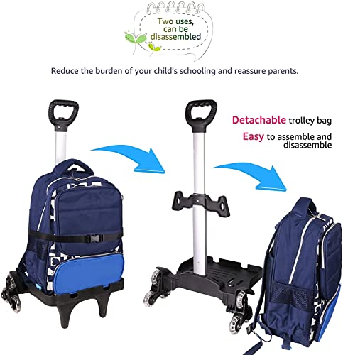 Backpack Trolley, Wheeled Trolley Aluminium Alloy Foldable Hand Cart with Border Base 6 Wheels Rolling Luggage Carts for Kids Teens Adult School Travel (6 Wheels with Edge Guard) - color: 6 Wheels With Edge Guard