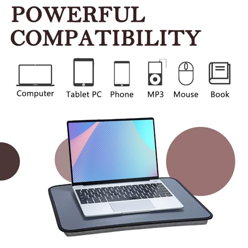 Portable Laptop Desk Fits Up to 16“ Laptops, Built-in Cushion,Lap Stand for Bed & Couch & Carpet, Great for Home & Office,Lap Desk with Cushion (Dark Grey, Medium) - color: Dark Grey