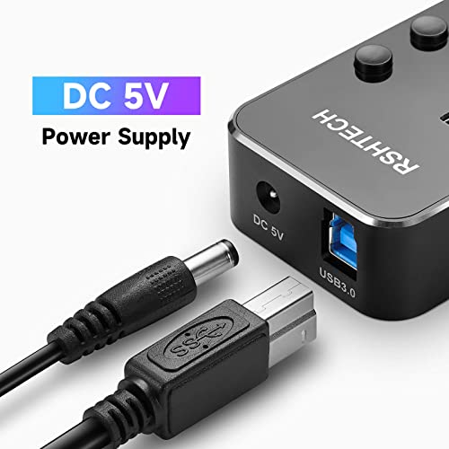 RSHTECH Powered USB Hub, USB-C/A to 7 Ports USB 3.0 Data Hub, RSH-ST07 | Aluminum USB Splitter with 2-in-1 USB A/C Cable,5V/3A Power Adapter and Individual Switches, USB Port Expander for Laptop PC - size: 7-PortUSB 3.0/USB C Hub