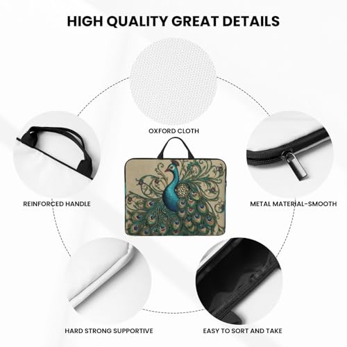 14 Inch Laptop Sleeve Case Waterproof Lightweight Laptop Case Bag Peacock Travel Laptop Bags With Handle Briefcase Messenger Bag For Women Men