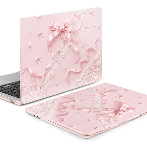 Batianda Case for MacBook Air 13.6" 2026 M5 M4 M3 M2 Chip,Blush Ribbon Lace | 4-in-1 set with coquette style pink ribbon lace art, slim hard shell protection for girls, students and aesthetic users - color: Blush Ribbon Lace
