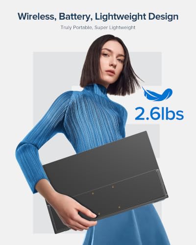 Wireless Portable Monitor with 10000mAh Battery, 18.5" 100Hz Gaming Monitor | Support AirPlay, Miracast, 145% sRGB QLED, USB-C & HDMI, Sleeve & VESA, Second Screen for Laptop, Game Consoles(3-4H) - size: 18.5