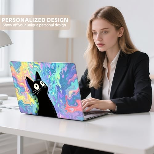 Universal Laptop Skin Sticker for 12/13/14/15.6 Inch Laptops, Reusable Vinyl Laptop Decal Cover, Waterproof Scratch Resistant Notebook Skin with 2 Wrist Pads,Psychedelic Black Cat - color: Psychedelic Black Cat