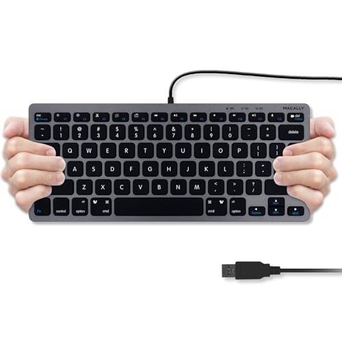 Macally Small USB Wired Keyboard for Mac and Windows - 78 Scissor Keys, 13 Shortcut Compatible Apple Keyboard - Mini Compact USB Computer Keyboard That Saves Space and Looks Great - Space Grey - color: Space Gray