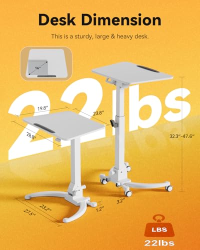 JOY worker Foldable Standing Desk on Wheels, Mobile Adjustable Laptop Desk | Max Height 47.6", 90° Tiltable Board & Base, Portable Height Adjustable Workstation with Lockable Casters, Holds 22lbs, White - color: White, size: Height Range:32.3-47.6"