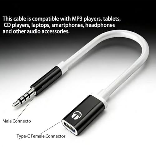 3.5mm Male to USB-C Female Audio Adapter, USB C to Auxiliary Audio Dongle, Headphone Jack Auxiliary Adapter Compatible with MP3s, Tablets, CD Players, Laptops, Headphones and Smartphones (11.5CM)