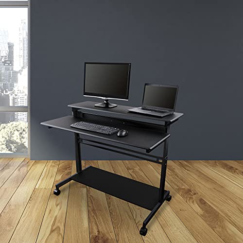 Stand Up Desk Store Rolling Adjustable Height Two Tier Standing Desk Computer Workstation (Black Frame/Black Top, 48" Wide) - color: Black Frame/Black Top, size: 48 Inches
