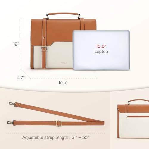 Missnine Laptop Bag 15.6 inch Canvas Messenger Bag for Women Professional Work Bag Shoulder Bag - color: Brown+beige