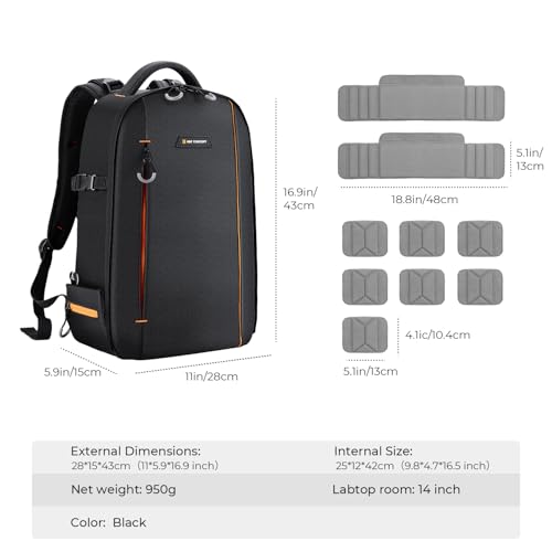 K&F CONCEPT Camera Backpack, DSLR/SLR/Mirrorless Photography Camera Bag | 18L Lightweight, 180 Degree Open, Custom Dividers, with 14in Laptop Compartment & Tripod Holder, for Canon/Nikon/Sony, B08 - style: Designer