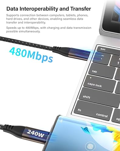 240W 6.6ft Dual USB-C PD3.1 Fast Charging Cable,E-Marker Smart Chip, Compatible with Laptops/Phones/Tablets/Switch