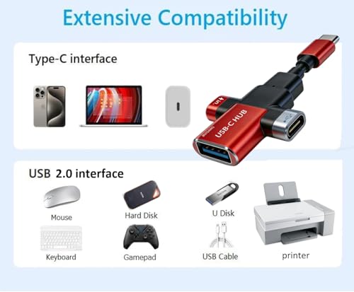 Small USB C HUB for Laptop, USB C Dongle for MacBook Pro, XPS | 60W Fast Charging USB C Docking Station, USB C Splitter for iMac, iPhone 17, XPS. with usb a to c adapter
