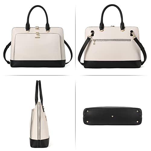 CLUCI Leather Briefcase for Women 15.6 Inch Laptop Business Computer Ladies Stylish Work Handbags Shoulder Bag - color: Beige-black
