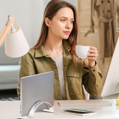 Acrylic Vertical Laptop Stand, Sleek Transparent Desktop Notebook Dock, Space-Saving Docking Stand for MacBook, Surface, HP, Dell and More