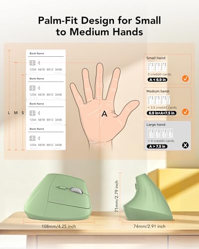 KYSONA Ergonomic Mouse Wireless, Bluetooth Vertical Mouse, 5-Level Adjustable DPI, 2.4G Silent Switch Mice for Windows, MacOS, IPadOS, Laptop, PC, Olive Green - color: Olive Green