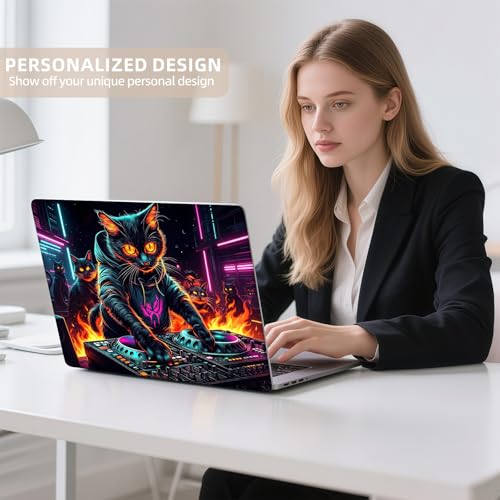 Universal Laptop Skin Sticker for 12/13/14/15.6 Inch Laptops, Reusable Vinyl Laptop Decal Cover, Waterproof Scratch Resistant Notebook Skin with 2 Wrist Pads,DJ Black Cat - color: DJ Black Cat