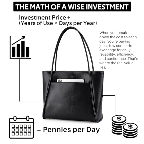 Blofinche Genuine Leather Briefcase for Women, Structured Professional Laptop Work Tote | Water-Resistant, Fit 13.3" Laptop - color: Black
