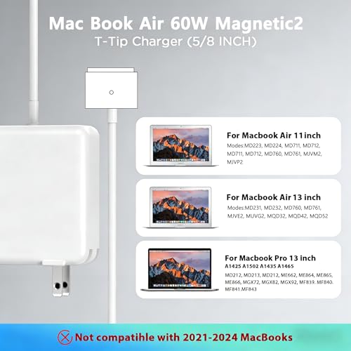 60W Charger for MacBook Pro, 60W Magnetic2 T-Tip Power Adapter Charger Replacement for Mac Pro/air 11/13 Inch(Applicable to 2012-2017) - size: PA-60W