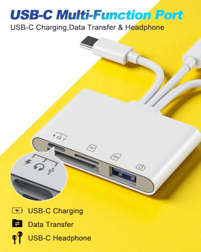USB Flash Drive Adapter for iPhone iPad - 4-in-1 USB-C OTG Adapter with SD/Micro SD Slots, USB-A & USB-C Flash Drive Ports + Type-C Charging, Transfer Photos from Camera to Phone & Computer