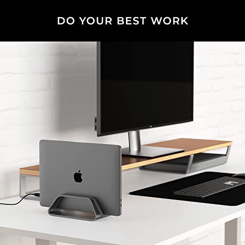 HumanCentric Vertical Laptop Stand Compatible with MacBook Pro & Air | PC Desk Stand, Aluminium, Exchangeable Inserts for Different Device Models, Space Grey, Fits MacBook Pro & MacBook Air - color: Space Gray