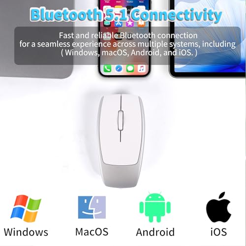 elec Space Mini Bluetooth Wireless Mouse with TF Card Reader, Rechargeable, Silent Click, Portable for Laptop, PC, Travel, Office & Home Use (Silver) - color: silver
