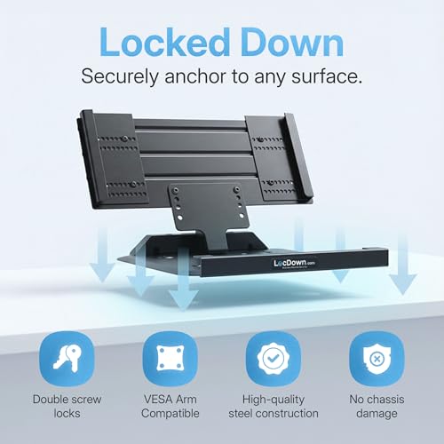 LocDown.com Laptop Security Stand – Anti Theft Steel Laptop Stands (11.5”–18”), Locking Holder with Dual Lock System, Adjustable Secure Laptop Stand for Desk Office Medical Retail