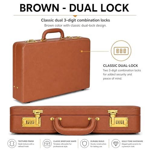HAESTUS Briefcases for Men, Professional Leather Briefcase with Lock | Business Brief Case, Durable Executive Attache Case for Laptop Documents, Men's Hard Briefcase for Work Office Travel - color: Brown - Dual Lock