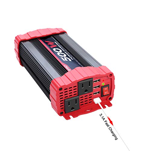 BYGD 500W Power Inverter, Car Charger Adpater DC 12V to AC 110V Car Power Converter 4 USB Quick Charging Ports and Dual AC Outlets Car Charger Adpater with Cigarette Lighter Cable and Battery Clamps - size: 500W