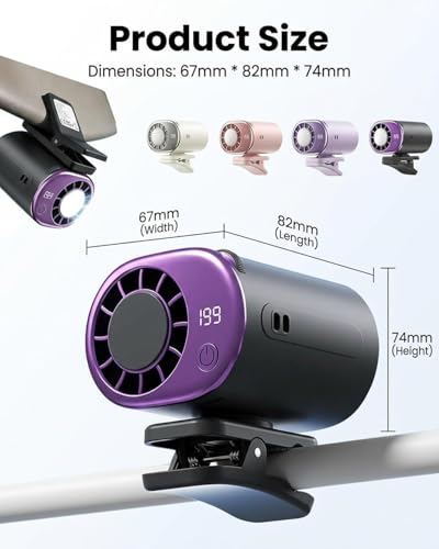 2026 Car Clip on Fan with LED Display, USB Rechargeable Battery Powered Gadget, Portable 360° Rotation Adjustable 199 Speeds Truck Tent (Pink) - color: Pink
