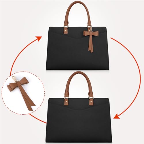 RAINSMORE Laptop Bag for Women 15.6 Inch PU Leather Laptop Tote Bag Professional Business Office Briefcase Waterproof Work Bag Computer Tote Bag Large Lightweight Handbag Shoulder Bag - color: Black and Dark Brown