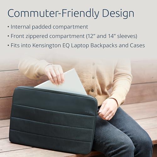 Kensington EQ Laptop Sleeve 14", Durable Protective Case for Laptops and Tablets up to 14 inch - Compatible with MacBook Computers - Black(K60394WW) - size: 14"