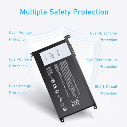 Upgraded 50Wh WDX0R Battery for Dell Inspiron 15 5570 5567 7579 5565 | Fit 13 5378 5379 7378 5368, 17 5767 5770 Series WDXOR P69G P57F, and More - size: 8*4.5*0.25inch WDX0R