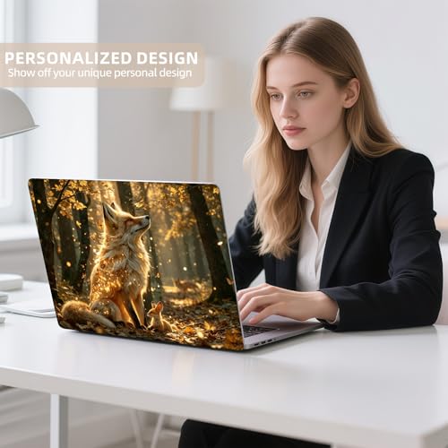 Universal Laptop Skin Sticker for 12/13/14/15.6 Inch Laptops, Reusable Vinyl Laptop Decal Cover, Waterproof Scratch Resistant Notebook Skin with 2 Wrist Pads,Golden Forest Fox - color: Golden Forest Fox