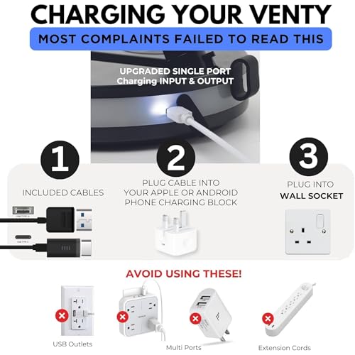 VENTY Portable Fan - Wireless Battery Operated Fan - 4 Speeds - LED Lighting - Carry Case & Remote Control - Cruise Travel - Outdoor Travel RV Power Bank With USB-C Port (White with Case) - color: White