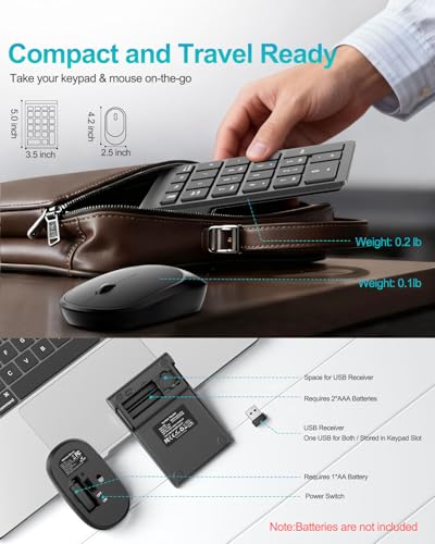 Lekvey Wireless Number Pad, Numeric Pad and Mouse Combo, Portable Slim 2.4GHz USB Wireless 10 Key Numpad Keypad for Laptop, Mac, Notebook, Desktop, PC Computer - Black - color: Black