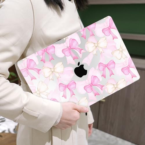 MEEgoodo for M2 MacBook Pro 13 inch Case 2022 2021 2020,Crystal Cover Fit Model A2338 M2/M1 A2251 A2289,Clear Case for 13.3-inch Laptop,Hard Shell for MacBook Pro M2, White & Pink Bows - color: White & Pink Bows