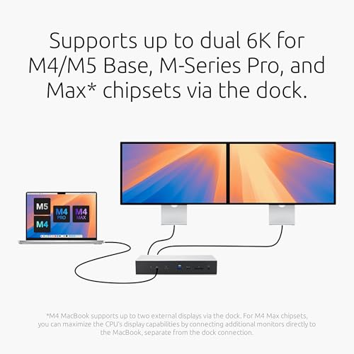Kensington SD5000T5 Thunderbolt 5 Docking Station (K35201NA) Silver | Dual 6K at 60Hz displays, 140W power delivery, compatible with MacBook M1-M5 and Windows Thunderbolt 5 laptops