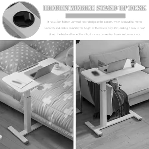 Height Adjustable Standing Desk, Sit Stand Mobile Workstation, Living Room Mobile Sofa Side Table, Reversible Laptop Table with Rollers, Anti-Fall Fence(Primary Color) - color: Primary Color