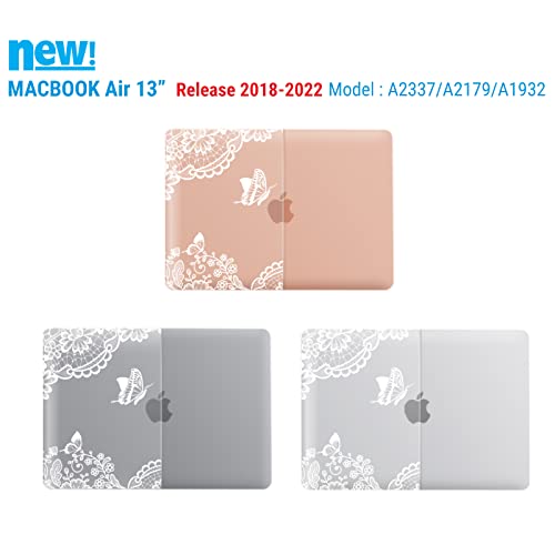 IBENZER Compatible with New MacBook Air 13 inch case 2022 2021 2020 M1 A2337 A2179 A1932, Hard Shell Case&Keyboard Cover&Screen Film for Mac Air 13 with Touch ID (2018-2022), Lace, AT13-LACE+2 - color: LACE