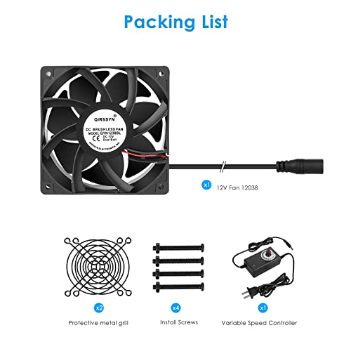 High cfm Computer Fan 120mm x 38mm 110V 220V AC Powered Variable Speed Fan Cooling Components for Receiver Xbox DVR PlayStation Mining Rig Case Server Cabinet Grow Tent GPU Workstations - size: 4.7x4.7x1.5in