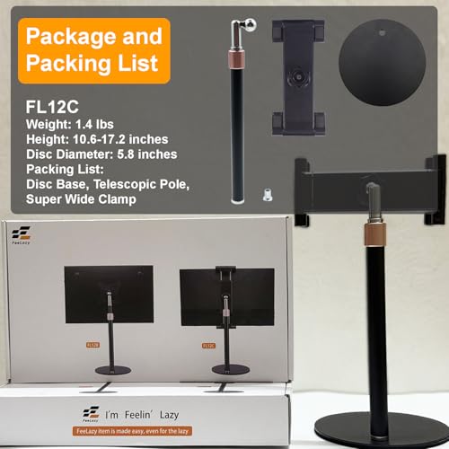 Portable Monitor Stand Tablet Stand for Desk Kindle Holder with Metal Disk, Telescopic Pole and Super Wide Clamp Portable Monitor Mount 15.6 inch 18.5 inch FL12C