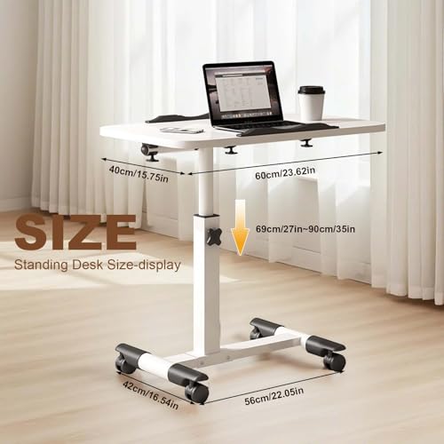 Adjustable Overbed Laptop Desk with Wheels, Tilting Rolling Laptop Stand for Bed and Couch, Mobile Standing Desk for Home Office, Height Adjustable Computer Table for Hospital