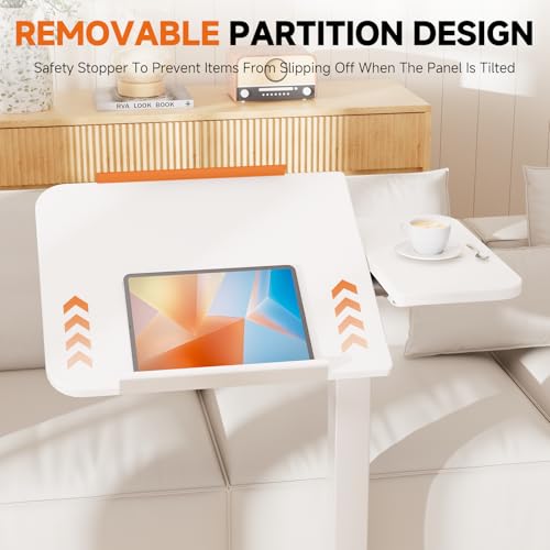 COMHOMA Tiltable Mobile Small Standing Desk, Pneumatic Adjustable Height Overbed Bedside Table with Wheels, Sit Stand Portable Rolling Laptop Desk Computer Workstations, White - color: White