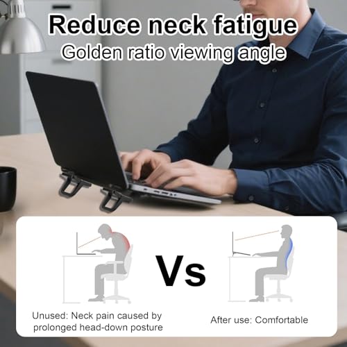 Penitue 2pcs Mini Portable Laptop Stand, Zinc Alloy Foldable Laptop Keyboard Riser Self-Adhesive Kickstand Invisible Computer Notebook Holder Lift for Desk Keyboards Laptops Support - color: black