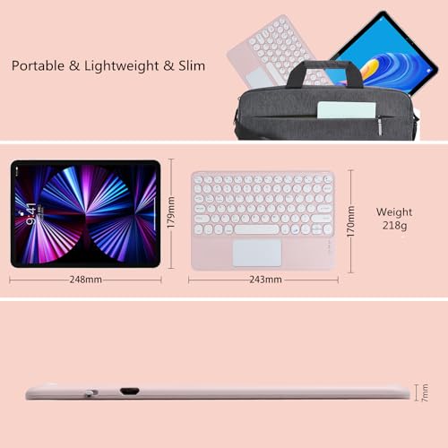 Wireless Bluetooth Keyboard with Touchpad 10inch Portable Rechargeable Slim Keyboard for iPad Pro/iPad Air/iPad 9.7/iPad 10.2/iPad mini and Other iOS Android Windows Devices(Pink) - color: Pink 1